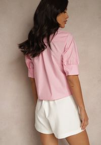 Renee - Różowa Koszula z Bawełny z Bufiastymi Rękawami Silanira. Okazja: na co dzień. Kolor: różowy. Materiał: bawełna. Styl: elegancki, casual