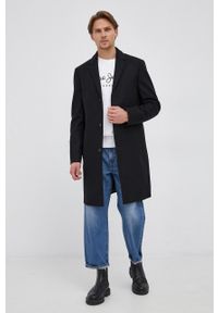 Calvin Klein Płaszcz wełniany kolor czarny przejściowy. Okazja: na co dzień. Kolor: czarny. Materiał: wełna. Wzór: gładki. Styl: casual #6