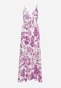 Born2be - Fioletowo-Biała Sukienka na Regulowanych Ramiączkach z Gumkami na Plecach Ściągana Troczkiem Harnela. Okazja: na co dzień. Kolor: fioletowy. Długość rękawa: na ramiączkach. Typ sukienki: proste. Styl: klasyczny, casual, elegancki #7