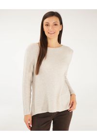 Unisono - GŁADKI SWETER Z DZIANINY 216-C24030 BEIGE. Materiał: dzianina. Wzór: gładki