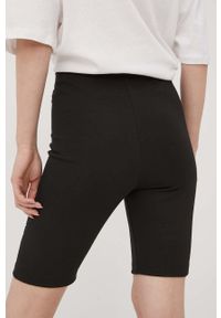 Tommy Jeans szorty damskie kolor czarny z aplikacją high waist. Stan: podwyższony. Kolor: czarny. Materiał: poliester. Wzór: aplikacja