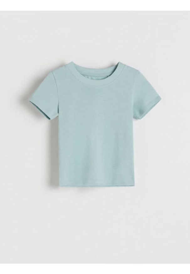 Reserved - Bawełniany t-shirt basic - jasnoturkusowy. Kolor: turkusowy. Materiał: bawełna