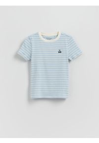Reserved - Bawełniany t-shirt w paski - jasnoniebieski. Kolor: niebieski. Materiał: bawełna. Wzór: paski