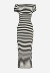 Born2be - Czarno-Biała Sukienka Typu Hiszpanka z Rozcięciem u Dołu w Paski Vikittas. Okazja: na spacer, na co dzień. Typ kołnierza: dekolt hiszpanka. Kolor: czarny. Materiał: wiskoza. Wzór: paski. Sezon: lato. Typ sukienki: proste. Styl: casual #7