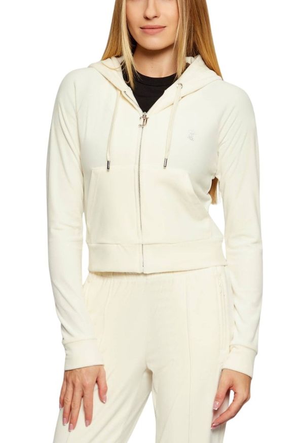 Juicy Couture - JUICY COUTURE Kremowa bluza damska Madison Outline Hoodie, Rozmiar S. Okazja: na co dzień. Kolor: beżowy. Materiał: materiał. Styl: casual