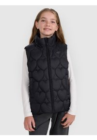 4f - 4F Bezrękawnik puchowy z wypełnieniem syntetycznym dziewczęcy - czarny 164 (13-14 lat). Okazja: na spacer, na co dzień. Kolor: czarny. Materiał: puch, syntetyk. Długość rękawa: bez rękawów. Sezon: lato. Styl: casual, klasyczny #1