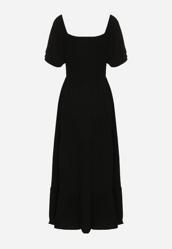 Born2be - Czarna Sukienka z Wiskozą Lnem i Elastyczną Górą Ellisena. Okazja: na spacer, na co dzień. Kolor: czarny. Materiał: len, wiskoza. Typ sukienki: proste. Styl: klasyczny, casual, elegancki