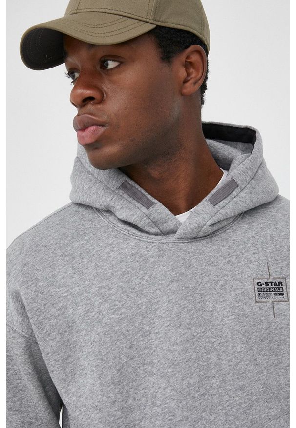 G-Star RAW - G-Star Raw bluza męska kolor szary z kapturem gładka. Typ kołnierza: kaptur. Kolor: szary. Materiał: poliester. Wzór: gładki