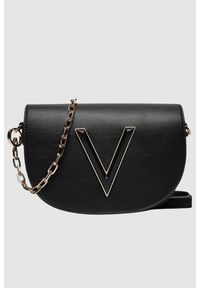 Valentino by Mario Valentino - VALENTINO Czarna torebka Coney Flap Bag. Kolor: czarny. Wzór: paski