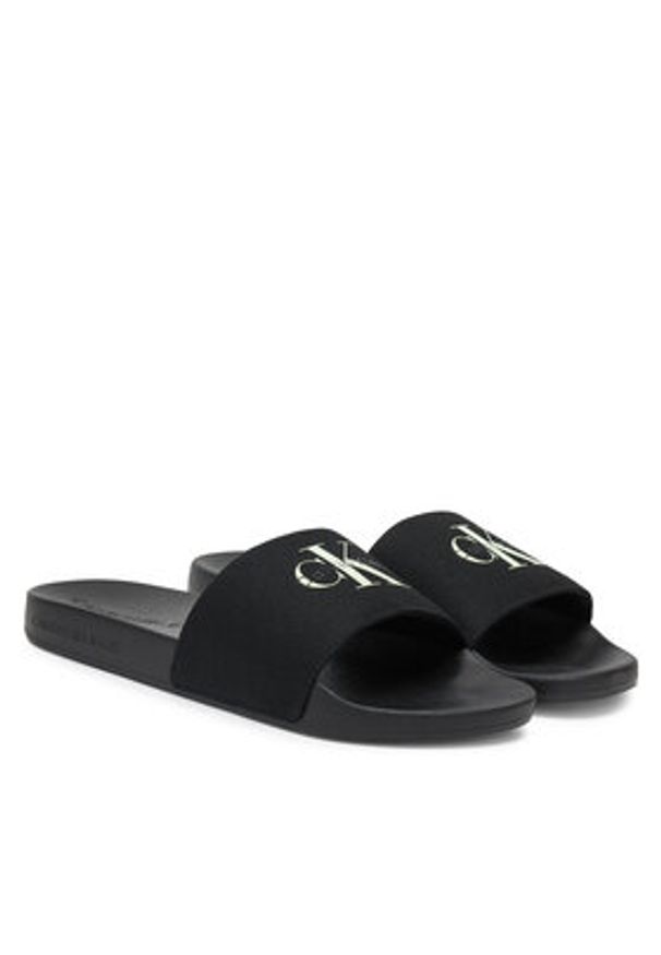 Calvin Klein Jeans Klapki Slide Monologo Cv YM0YM01367 Czarny. Kolor: czarny. Materiał: materiał