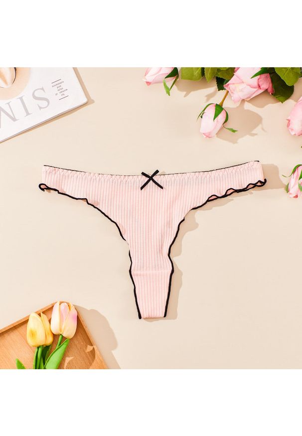 Intica - Stringi prążkowane z falbanką eleganckie Duilia. Kolor: różowy. Materiał: prążkowany