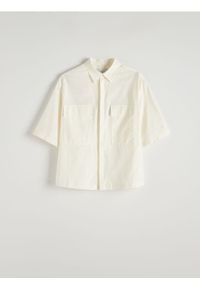 Reserved - Koszula boxy z kieszeniami - złamana biel. Materiał: bawełna