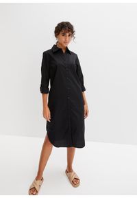 bonprix - Sukienka szmizjerka z bawełnianej popeliny. Kolor: czarny. Materiał: bawełna. Sezon: lato. Typ sukienki: szmizjerki #3