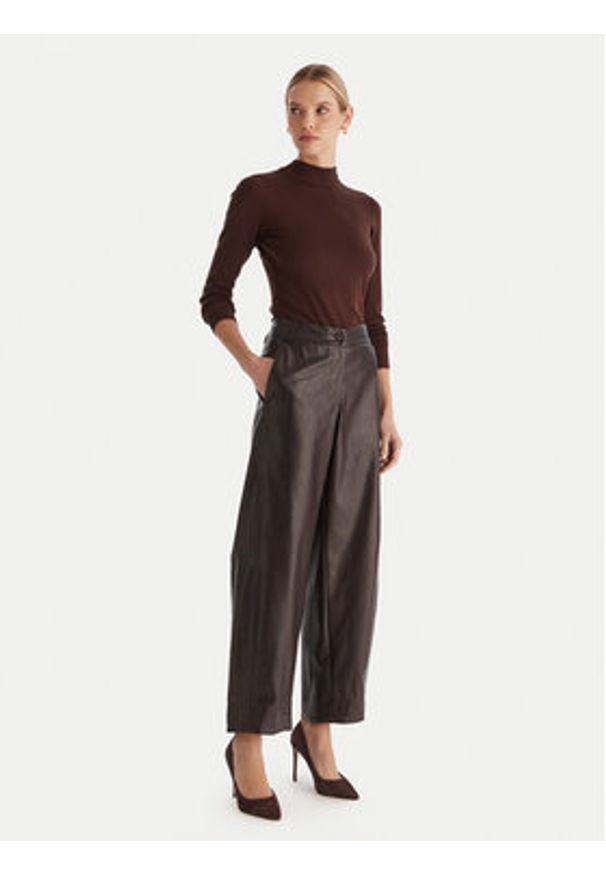 ACCESS FASHION Spodnie z imitacji skóry 54-5132-188 Brązowy Regular Fit. Kolor: brązowy. Materiał: skóra