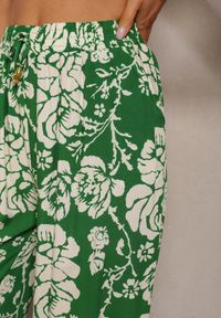 Renee - Zielone Spodnie Typu Palazzo z Wiskozy High Waist z Gumką w Talii Jenena. Stan: podwyższony. Kolor: zielony. Materiał: wiskoza. Sezon: lato #4