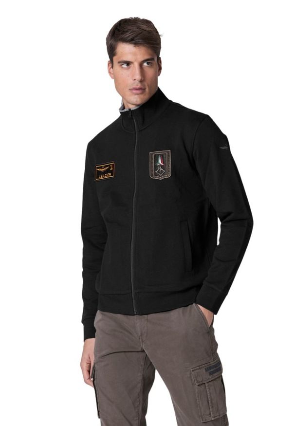 Aeronautica Militare - AERONAUTICA MILITARE Czarna męska bluza rozpinana. Kolor: czarny