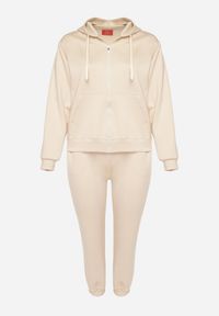 Born2be - Beżowy Komplet Dresowy Rozpinana Bluza i Spodnie Joggery z Bawełną Anarrise. Kolor: beżowy. Materiał: dresówka, bawełna