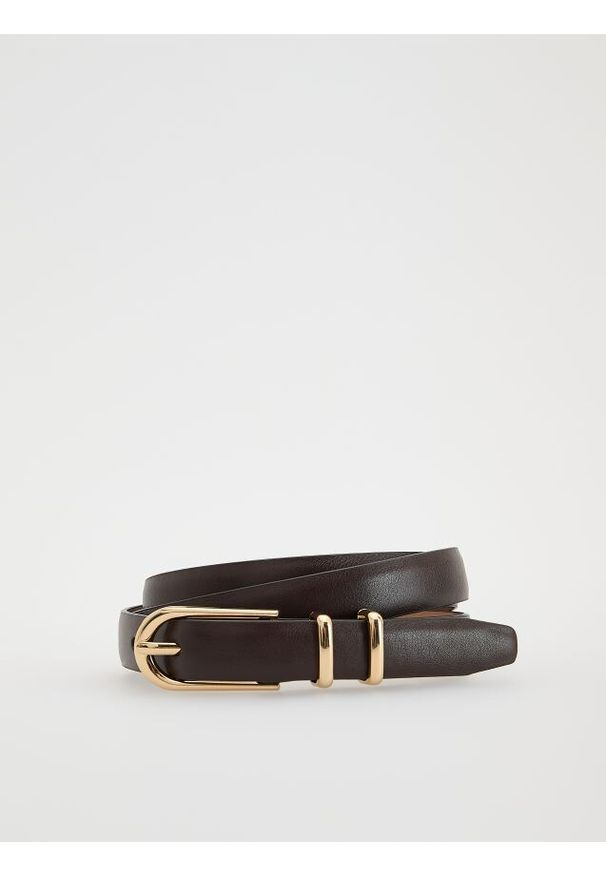 Reserved - Pasek z łączonych materiałów - ciemnobrązowy. Kolor: brązowy. Materiał: materiał