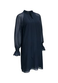 LA MANIA - Granatowa sukienka z wiązaniem Ayona. Okazja: na co dzień. Typ kołnierza: kokarda. Kolor: niebieski. Materiał: materiał. Typ sukienki: proste. Styl: elegancki, casual