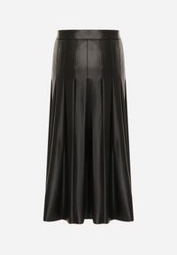 Born2be - Czarna Rozkloszowana Spódnica z Imitacji Skóry Zdobiona Plisami Tusbella. Okazja: na co dzień. Kolor: czarny. Materiał: skóra. Wzór: aplikacja. Styl: casual, elegancki #3