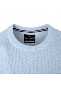 Lekki (Przejściowy) Sweter Męski z Bawełnianej Dzianiny - Pako Jeans - Błękitny. Okazja: na spotkanie biznesowe, do pracy. Kolor: niebieski. Materiał: bawełna. Styl: biznesowy, klasyczny #3