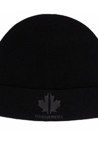 DSQUARED2 KIDS - Czarna czapka z emblematem. Kolor: czarny. Materiał: bawełna, wełna. Wzór: aplikacja. Sezon: zima, jesień