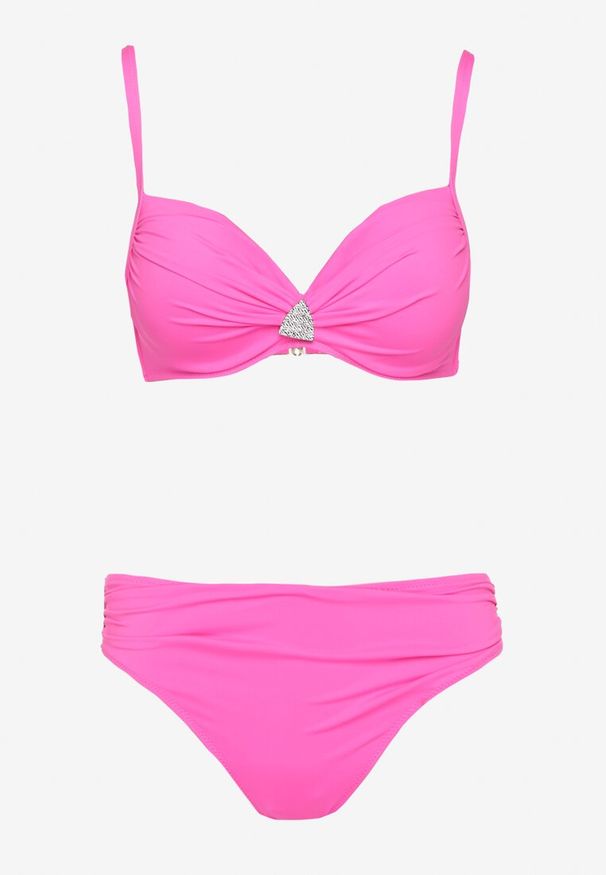 Born2be - Fuksjowe Bikini Biustonosz z Trójkątną Ozdobą i Majtki Typu Figi Natisalia. Kolor: różowy. Wzór: aplikacja