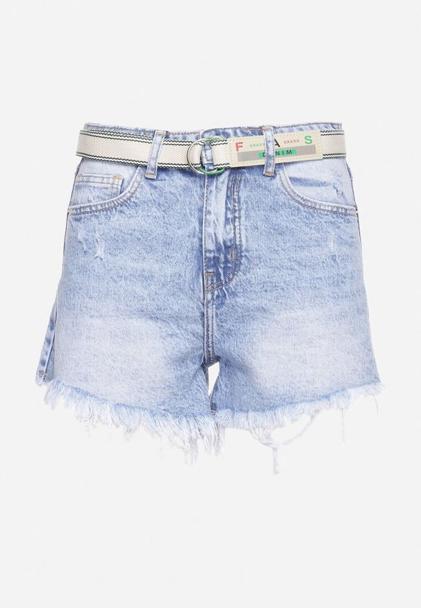 Born2be - Jasnoniebieskie Poszarpane Szorty Jeansowe z Bawełny w Zestawie Pasek Effilea. Stan: podwyższony. Kolor: niebieski. Materiał: jeans, bawełna. Sezon: lato. Styl: elegancki, boho