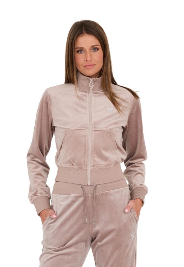 Guess - GUESS Beżowa damska bluza dresowa, Rozmiar S. Typ kołnierza: bez kaptura. Kolor: beżowy. Materiał: dresówka