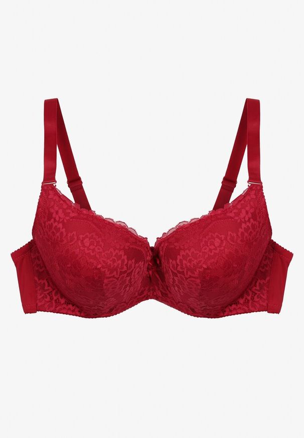 Born2be - Bordowy Koronkowy Biustonosz Zapinany z Tyłu na Haftki na Regulowanych Ramiączkach Ellmira. Kolor: czerwony. Materiał: koronka. Wzór: koronka, aplikacja