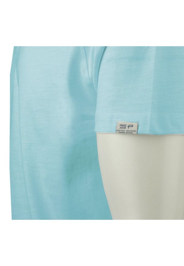 T-Shirt z Dekoltem na Guziki -Pako Jeans- Lekko Melanżowa, Błękitna Tkanina. Okazja: na co dzień. Kolor: niebieski. Materiał: bawełna. Wzór: melanż. Styl: casual