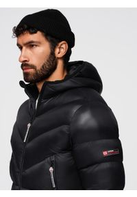 Ombre Clothing - Nowoczesna pikowana kurtka męska z łączonych materiałów – czarna V1 - Rozmiar: XL. Typ kołnierza: kołnierzyk stójkowy. Kolor: czarny. Materiał: materiał. Długość: długie #7