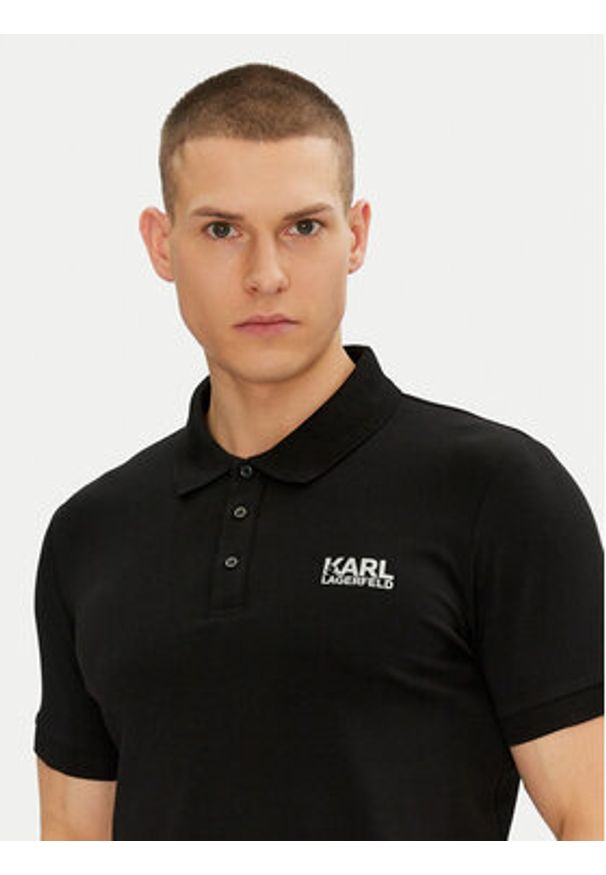 Karl Lagerfeld - KARL LAGERFELD Polo 745088 552235 Czarny Regular Fit. Typ kołnierza: polo. Kolor: czarny. Materiał: bawełna