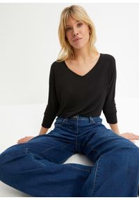 bonprix - Bluzka oversize z lejącej wiskozy. Kolor: czarny. Materiał: wiskoza #1