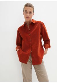 bonprix - Koszula sztruksowa z rozcięciem z boku. Kolor: brązowy. Materiał: sztruks #1