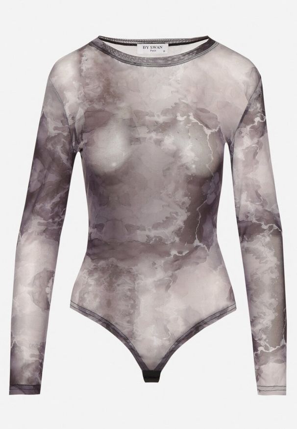 Born2be - Szare Body Siateczkowe z Efektem Tie-Dye Sanilra. Okazja: na co dzień. Kolor: czarny. Materiał: jeans. Długość rękawa: długi rękaw. Długość: długie. Styl: casual