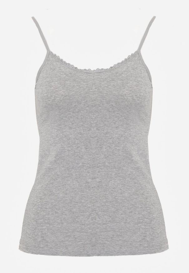 Renee - Ciemnoszary Bawełniany Top Bieliźniany z Koronką przy Dekolcie Berinda. Okazja: na co dzień. Kolor: szary. Materiał: bawełna, koronka. Wzór: koronka. Sezon: lato. Styl: casual