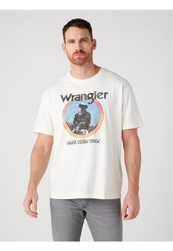 Wrangler - WRANGLER AMERICANA TEE MĘSKI T-SHIRT KOSZULKA LOGO NADRUK OFF WHITE W7CBEE737. Wzór: nadruk