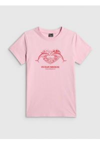 4f - 4F T-shirt regular z nadrukiem damski - różowy XS. Okazja: na co dzień. Kolor: różowy. Materiał: dzianina, bawełna. Wzór: nadruk. Styl: casual, klasyczny #1