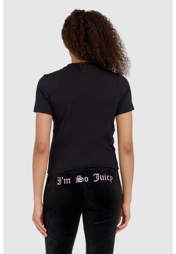 Juicy Couture - JUICY COUTURE Czarny t-shirt damski z diamentowym logo. Kolor: czarny