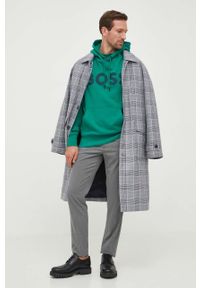 BOSS Orange - BOSS bluza bawełniana BOSS ORANGE męska kolor zielony z kapturem z nadrukiem. Typ kołnierza: kaptur. Kolor: zielony. Materiał: bawełna. Wzór: nadruk #4