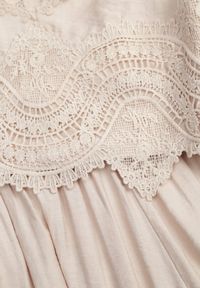 Born2be - Beżowy Letni Komplet Boho z Wiskozy Bluzka z Koronką i Spodnie ze Ściągaczami Enatea. Kolor: beżowy. Materiał: wiskoza, koronka. Wzór: koronka #4