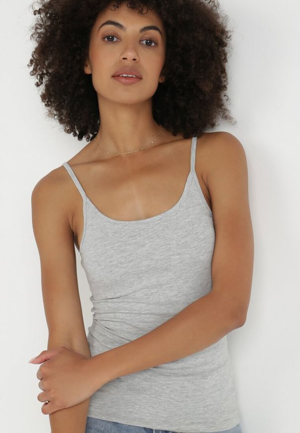 Born2be - Jasnoszary Top Bawełniany Oriphisei. Kolor: szary. Materiał: bawełna. Długość rękawa: na ramiączkach
