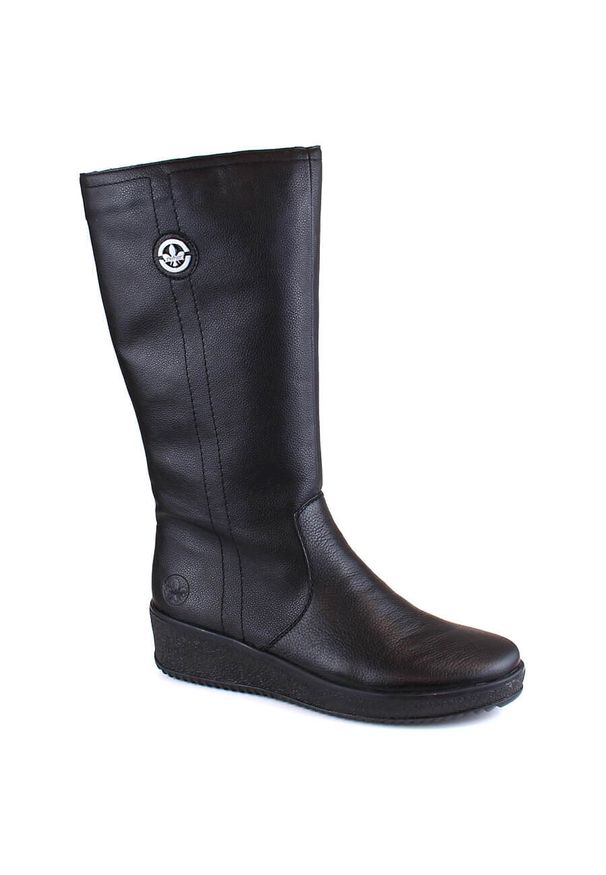 Skórzane wodoodporne kozaki śniegowce ocieplane owczą wełną Rieker Y4470-01. Zapięcie: zamek. Materiał: skóra. Szerokość cholewki: normalna