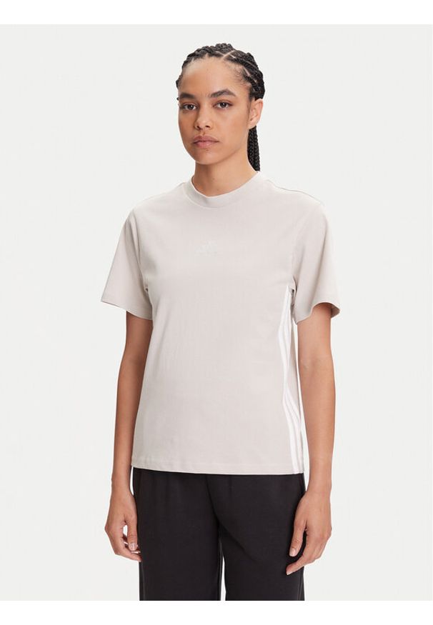 Adidas - adidas T-Shirt Essentials 3-Stripes JE1237 Beżowy Regular Fit. Kolor: beżowy. Materiał: bawełna