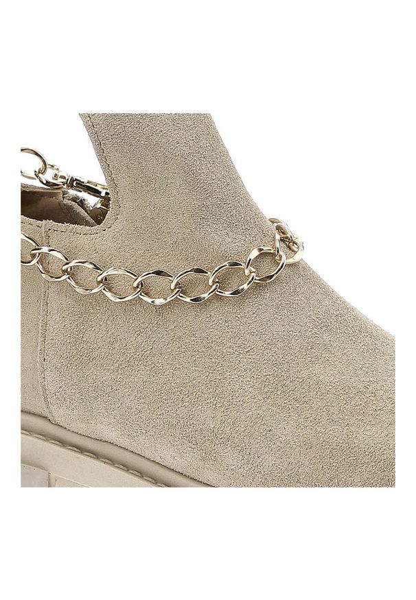 Beżowe Botki Lemar Skórzane Buty Damskie. Kolor: beżowy. Materiał: skóra. Szerokość cholewki: normalna. Styl: klasyczny