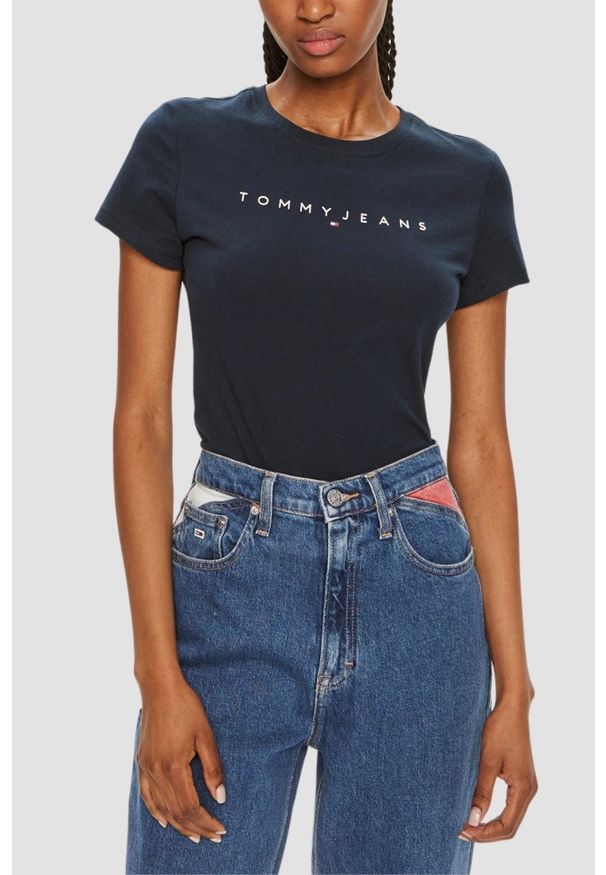 Tommy Jeans - TOMMY JEANS Granatowy damski t-shirt, Rozmiar S. Kolor: niebieski