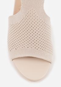 Renee - Beżowe Sandały Soft Fit VICES na Obcasie w Stylu Botków z Elastyczną Ażurową Cholewką Comfort Omphopis. Zapięcie: rzepy. Kolor: beżowy. Materiał: materiał, jeans. Wzór: ażurowy. Obcas: na obcasie. Wysokość obcasa: średni #3