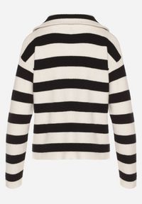 Born2be - Czarno-Biały Sweter w Paski Ozdobiony Suwakiem Amerra. Okazja: na spotkanie biznesowe, do pracy, na co dzień. Kolor: czarny. Materiał: jeans. Wzór: paski, aplikacja. Styl: biznesowy, casual #6