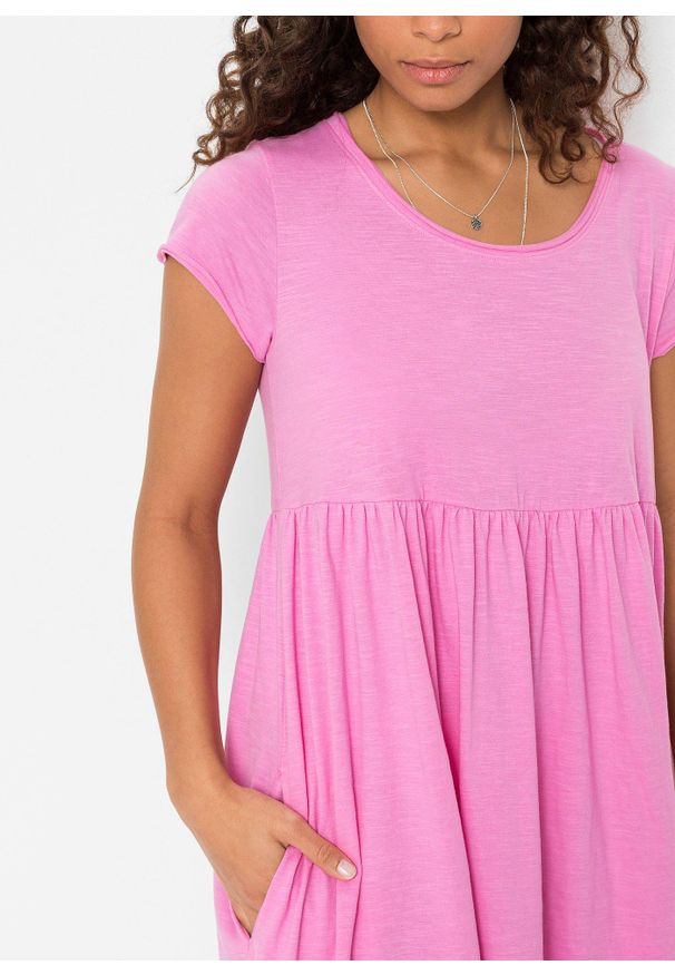 bonprix - Sukienka shirtowa z bawełny organicznej. Kolekcja: petite. Kolor: różowy. Materiał: bawełna. Długość: maxi